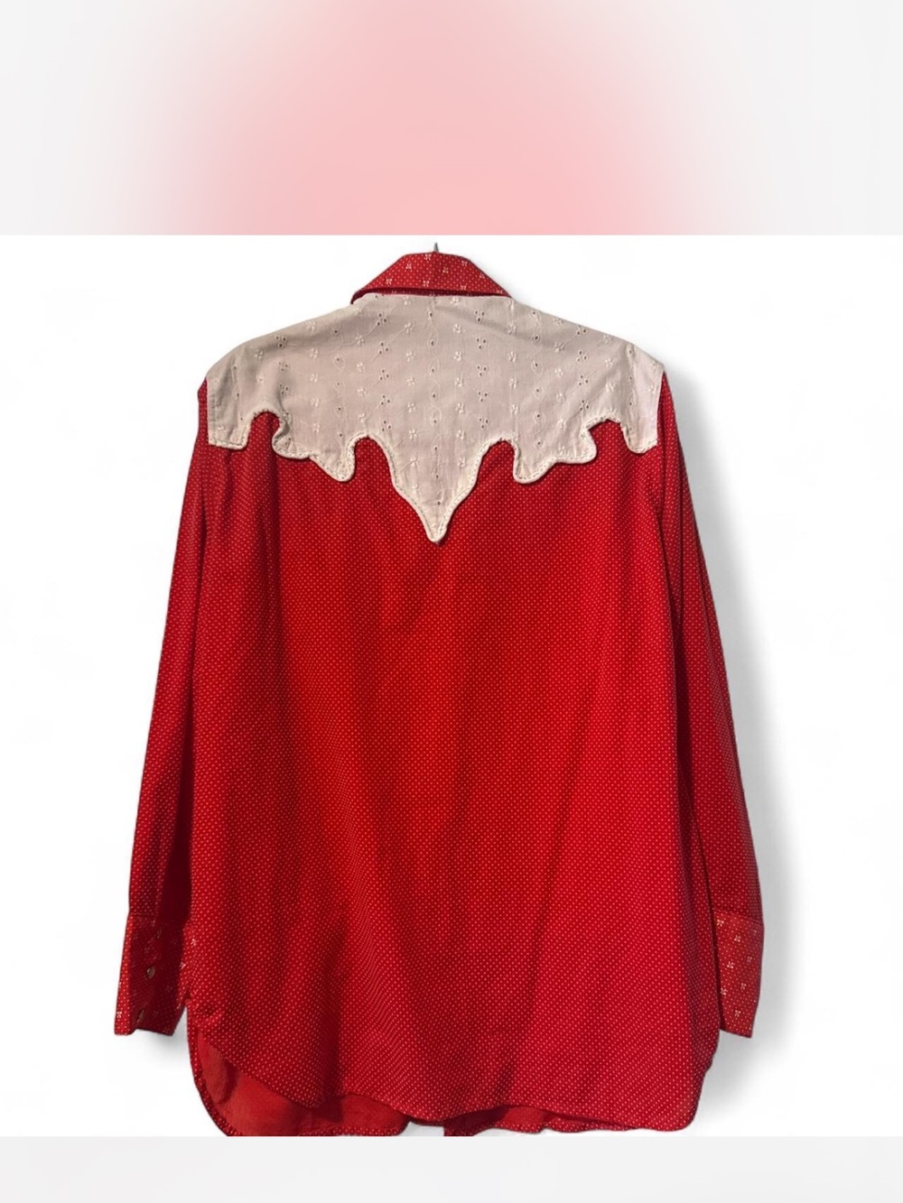 Vintage Red Western Shirt with Eyelet Yoke - Picture 2 of 3